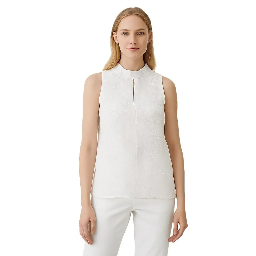 NWT White House Black Market Sleeveless Mock Neck Embroidered Top 2 - Picture 1 of 8